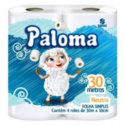 PAPEL HIGIENICO PALOMA NEUTRO FOLHA SIMPLES 30M