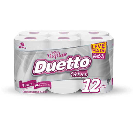 PAPEL HIGIENICO DUETO  VELVET 12 X 30 MT FOLHA DUPLA